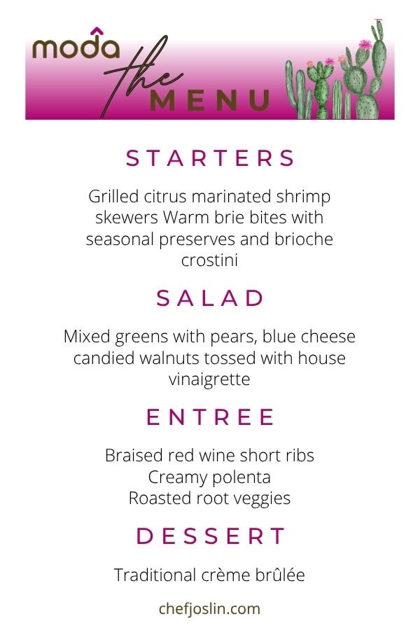 Chef Joslin Short Ribs Menu